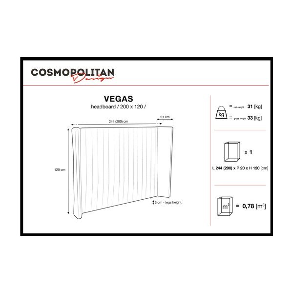 Tăblie pat Cosmopolitan design Vegas, 200 x 120 cm, albastru pastelat-image-4