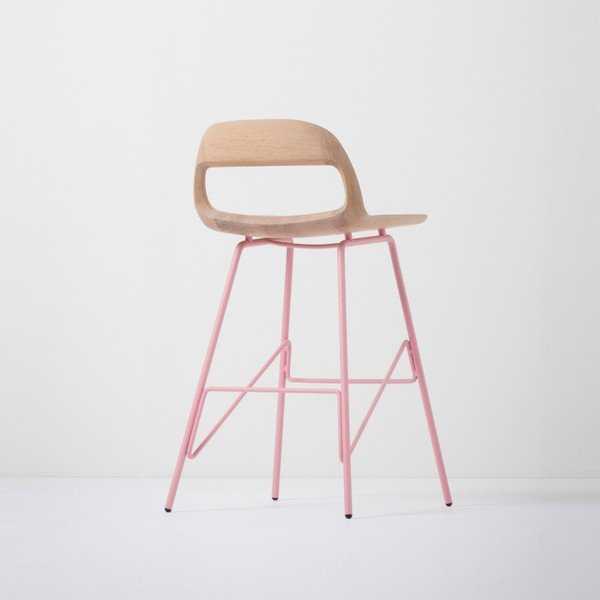 Scaun de bar din lemn masiv de stejar cu picioare roz Gazzda Leina, 94 cm h-image-1