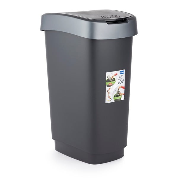 Coș de gunoi din plastic reciclat, argintiu-negru 25 l Twist - Rotho-image-2