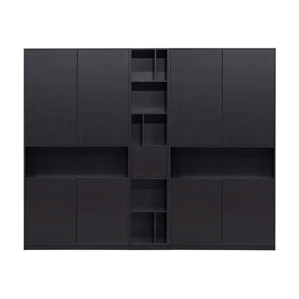 Bibliotecă modulară neagră din lemn masiv de pin 260x210 cm Finca – WOOOD