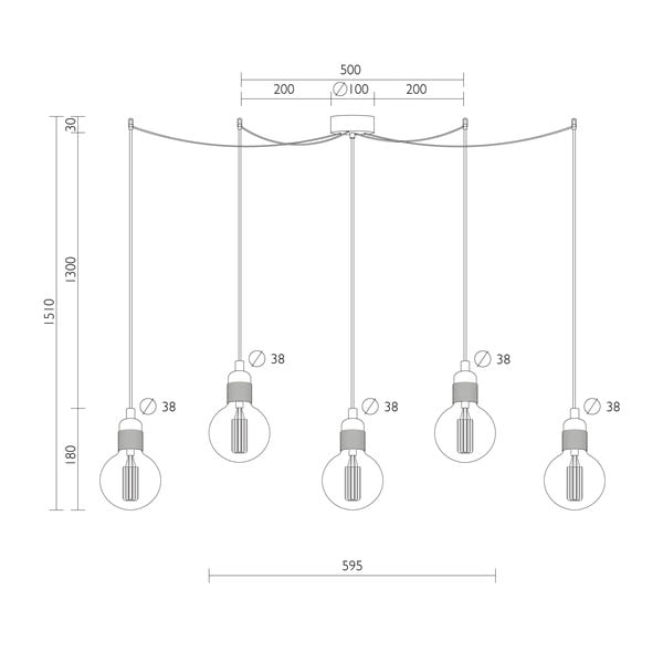 Lustră cu 5 becuri Bulb Attack Uno Basic Globe Clear, negru-image-3