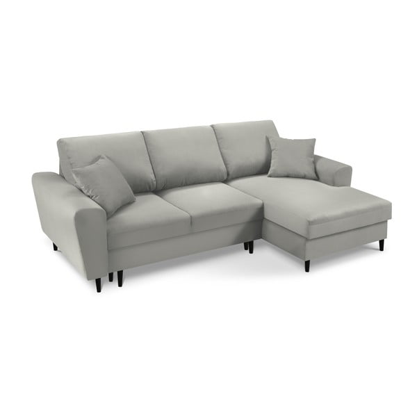 Colțar gri deschis extensibil, cu spațiu de depozitare cu tapițerie din catifea reiată  (cu colț pe partea dreaptă, cu șezlong) Kyoto – Cosmopolitan Design-image-1