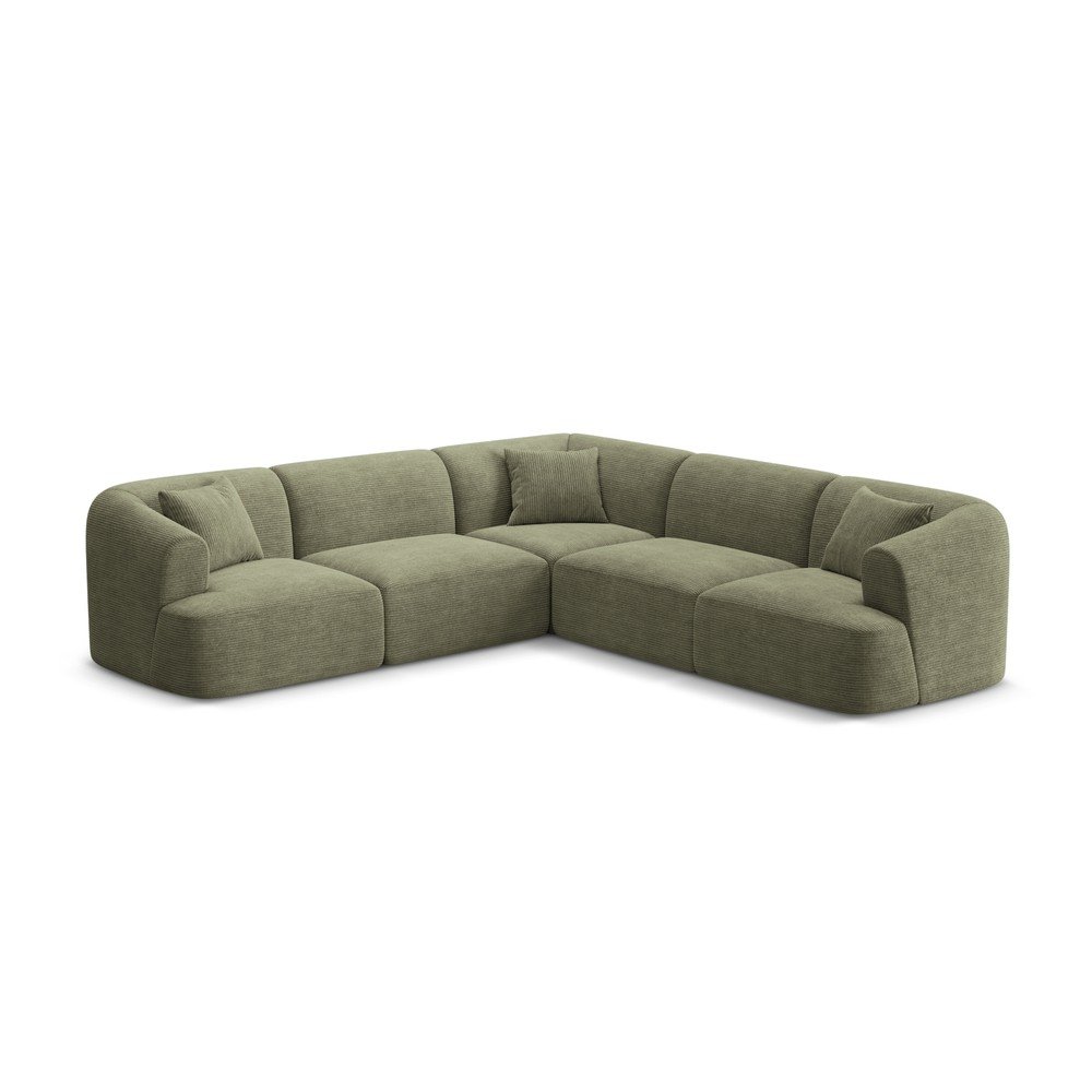 Colțar verde cu tapițerie din catifea reiată Campi – Cosmopolitan Design