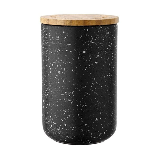 Recipient din ceramică cu capac din bambus Ladelle Speckle, înălțime 17 cm, negru