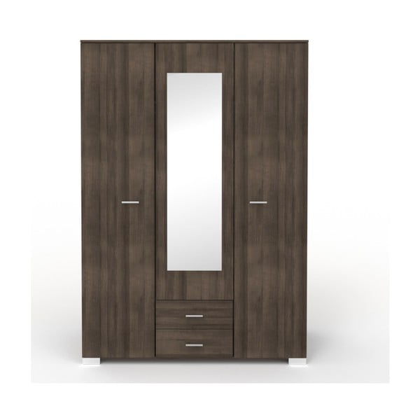 Dulap cu 3 uși, 2 sertare și oglindă, în decor de lemn de nuc Parisot Alix