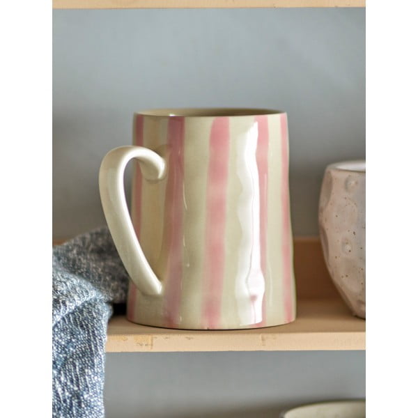 Cană albă-roz din gresie 440 ml Begonia – Bloomingville-image-1