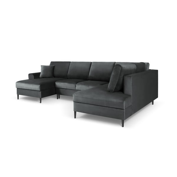 Colțar gri închis extensibil, cu spațiu de depozitare cu tapițerie din catifea (cu colț pe partea dreaptă, în formă de "U") Kyoto – Cosmopolitan Design-image-3