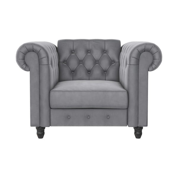 Fotoliu gri deschis chesterfield cu tapițerie din catifea Felix – Støraa-image-2