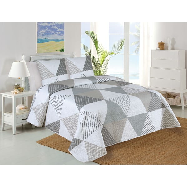 Set cuvertură și față de pernă alb/gri matlasat 220x240 cm Terez – My House