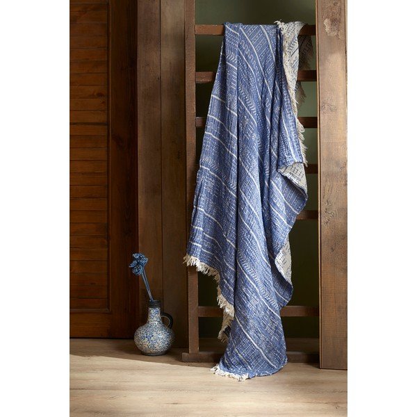 Cuvertură albastră din muselină pentru pat dublu 220x240 cm Etno - Mijolnir-image-2