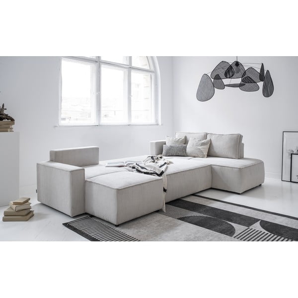 Colțar alb extensibil cu tapițerie din catifea reiată  (cu colț pe partea dreaptă/în formă de "U") Brave Dave – Miuform-image-3