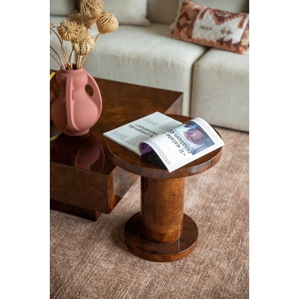 Măsuță auxiliară rotundă cu aspect de lemn de nuc ø 46 cm Quinn – Dutchbone-image-1