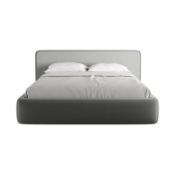 Pat matrimonial gri tapițat cu spațiu de depozitare cu somieră 160x200 cm Kiana – Makamii-image-4
