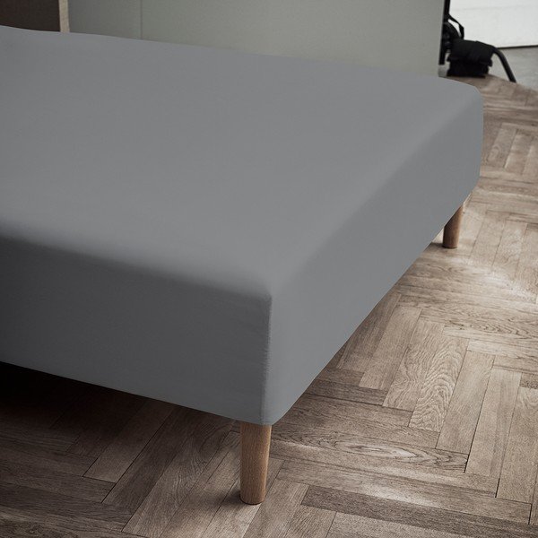 Cearceaf gri din bumbac percal cu elastic 90x200 cm Percale – JUNA-image-1