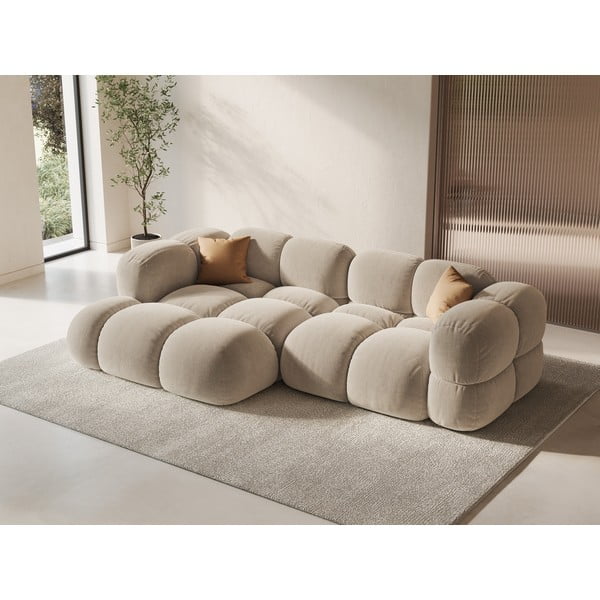 Colțar bej cu tapițerie din catifea (cu colț pe partea stângă/cu șezlong) Loretto – Cosmopolitan Design-image-1