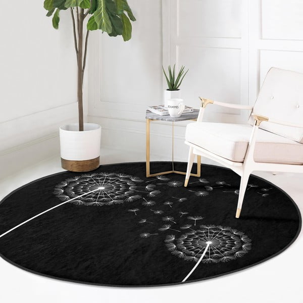 Covor rotund  negru lavabil adecvat și  pentru aspiratoare robot   ø 100 cm Comfort – Mila Home-image-2