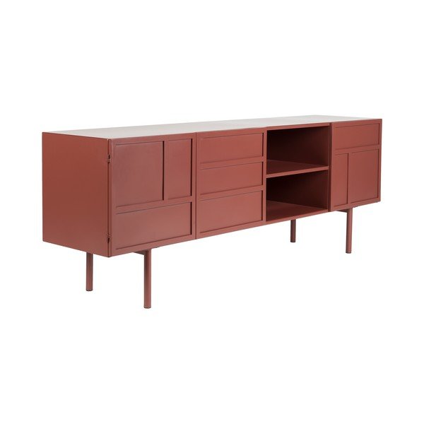 Comodă TV roșie din metal 160x58x36 cm Davis – White Label-image-2