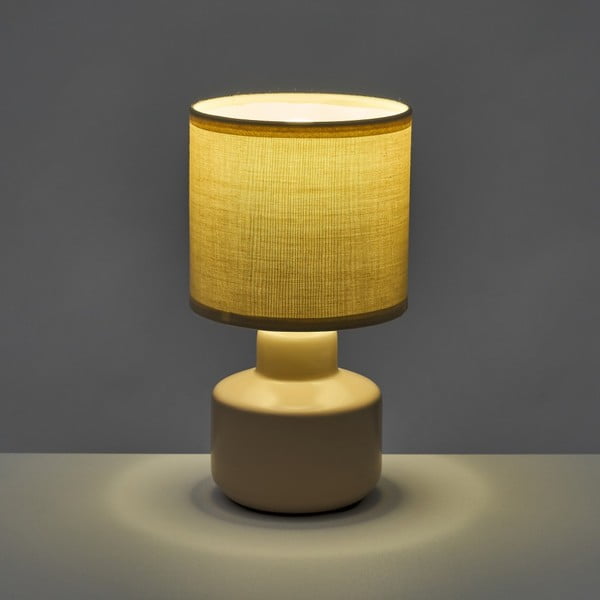 Veioză bej din ceramică cu abajur textil (înălțime 22 cm) – Casa Selección-image-1