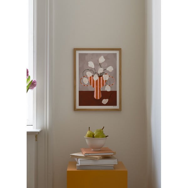 Poster 50x70 cm White Flowers in Striped Vase – Frankie Penwill – The Poster Club-image-1