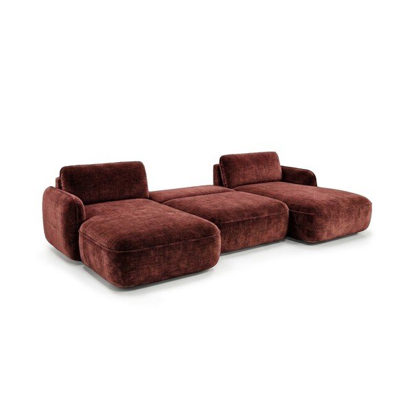 Colțar roșu extensibil/cu spațiu de depozitare cu tapițerie din catifea (în formă de "U") Celeste – Bobochic Paris-image-4