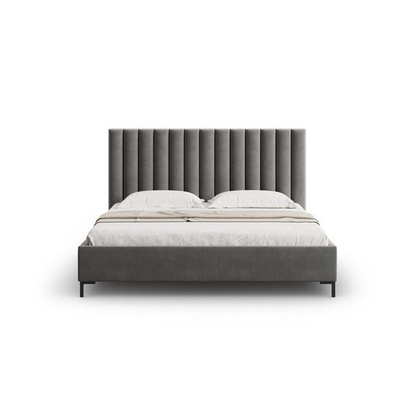 Pat matrimonial gri tapițat cu spațiu de depozitare și somieră 200x200 cm Casey – Mazzini Beds-image-4