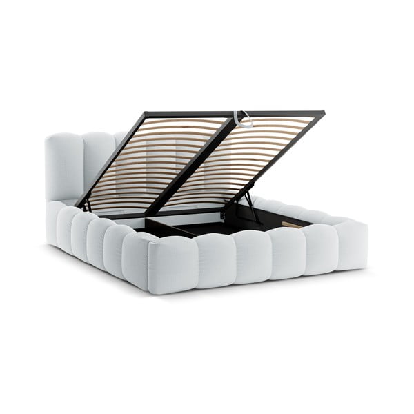 Pat matrimonial gri deschis tapițat cu spațiu de depozitare cu somieră 180x200 cm Lupine – Micadoni -image-2