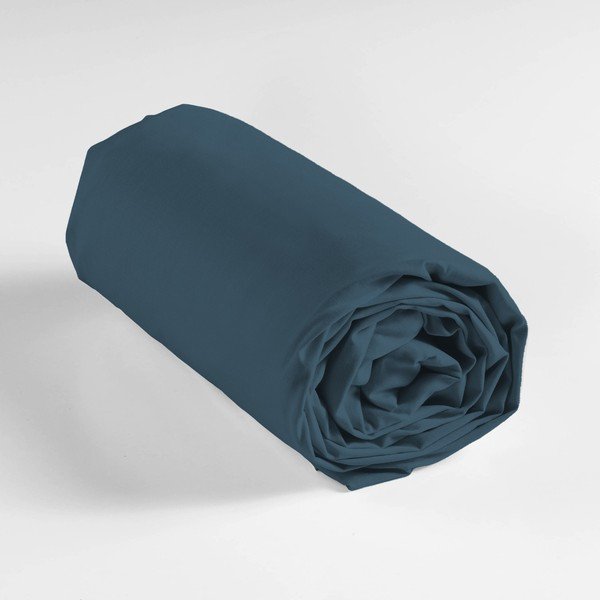 Cearceaf albastru închis din bumbac cu elastic 160x200 cm Lina – douceur d'intérieur-image-1