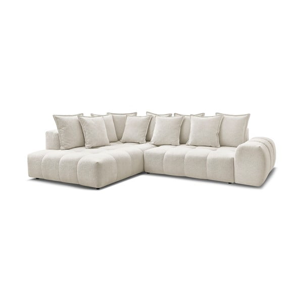 Colțar alb extensibil/cu spațiu de depozitare cu tapițerie din chenille (cu colț pe partea stângă/în formă de ”L”) Everest – Bobochic Paris-image-3