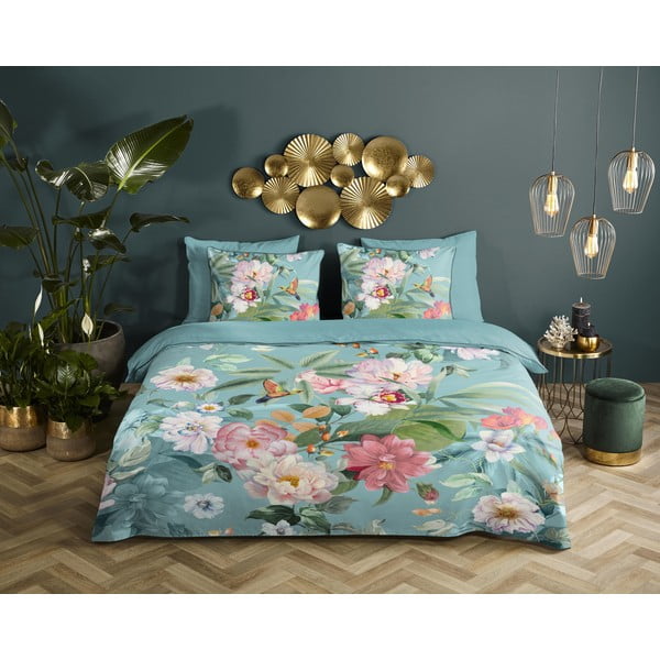 Lenjerie de pat albastră din bumbac satinat pentru pat de o persoană, extinsă 140x220 cm Fungi – Descanso-image-1