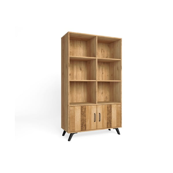 Bibliotecă roșu/ cu aspect de lemn de stejar 92x160 cm Nordic – Marckeric-image-2