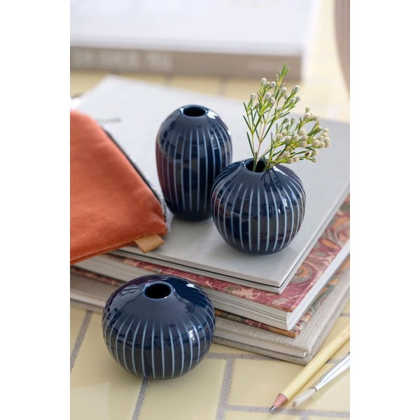 Set 3 vaze miniaturale din gresie Kähler Design Hammershoi Miniature, albastru închis-image-3