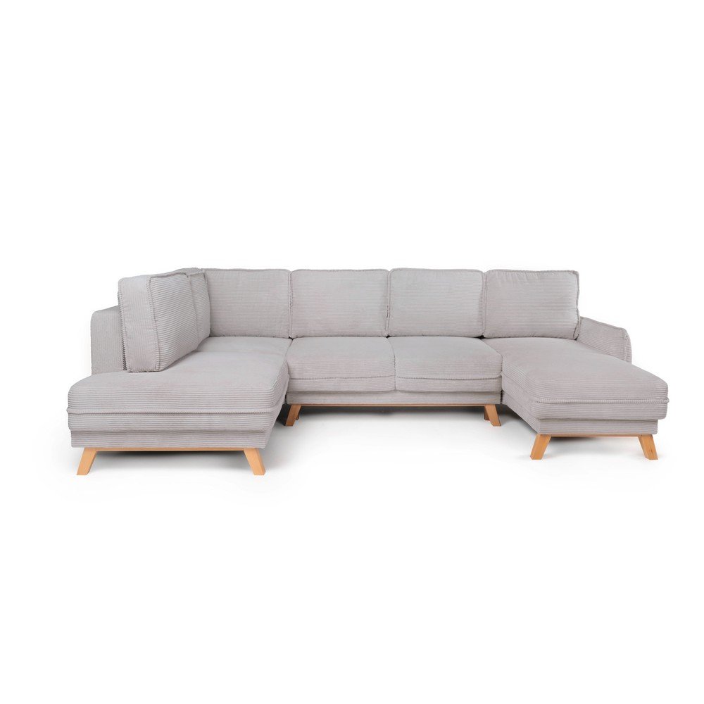 Colțar gri deschis extensibil/cu spațiu de depozitare cu tapițerie din catifea reiată (cu colț pe partea stângă/în formă de "U") Tori – Bonami Selection