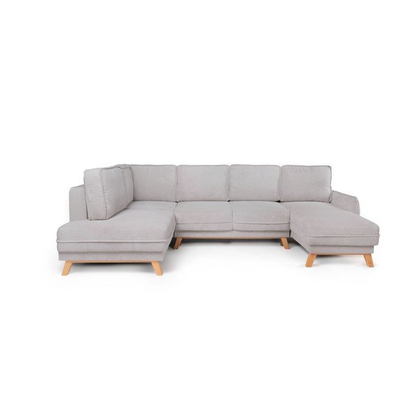Colțar gri deschis extensibil/cu spațiu de depozitare cu tapițerie din catifea reiată  (cu colț pe partea stângă/în formă de "U") Tori – Bonami Selection