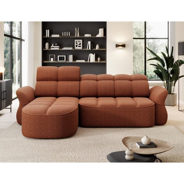 Colțar teracotă extensibil/cu spațiu de depozitare cu tapițerie din catifea (cu colț pe partea stângă/cu șezlong) Beneth – ELTAP-image-1