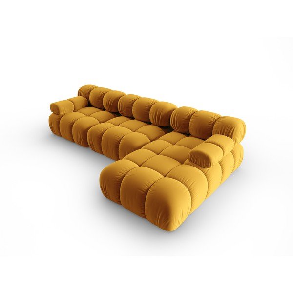 Canapea galbenă cu tapițerie din catifea 285 cm Bellis – Micadoni Home-image-4
