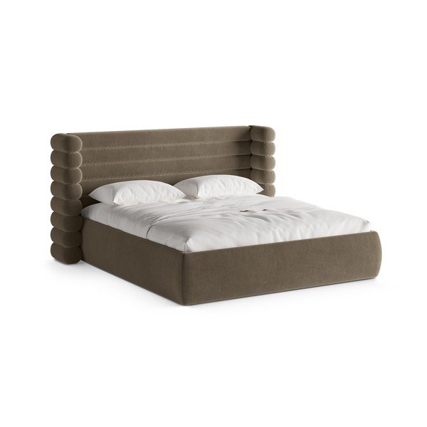 Pat matrimonial taupe tapițat cu spațiu de depozitare cu somieră 160x200 cm Mount – Micadoni 