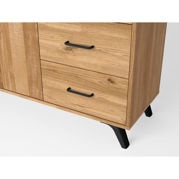 Comodă roșu/ joasă cu aspect de lemn de stejar 136x81 cm Nordic – Marckeric-image-1