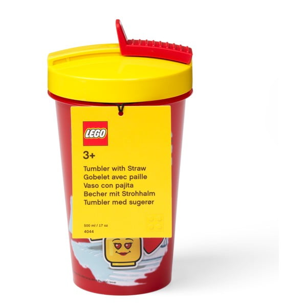 Pahar cu capac galben și pai LEGO® Iconic, 500 ml, roşu-image-1