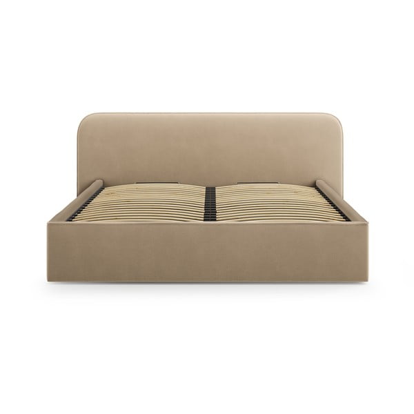 Pat matrimonial taupe tapițat cu spațiu de depozitare cu somieră 160x200 cm Elizabeth – Micadoni -image-4