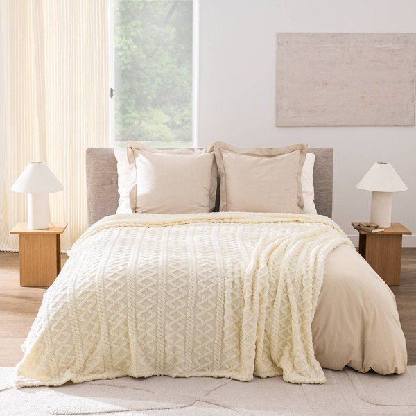 Pătură crem din sherpa 220x240 cm Edgar – douceur d'intérieur-image-1