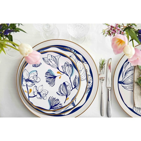 Set 6 farfurii din porțelan pentru desert cu model de flori albastre Mia Bleu Pasta, ⌀ 19 cm, alb-image-1