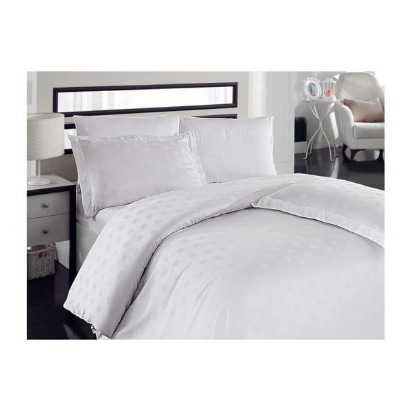 Lenjerie de pat cu cearșaf Puan White, 200 x 220 cm, alb