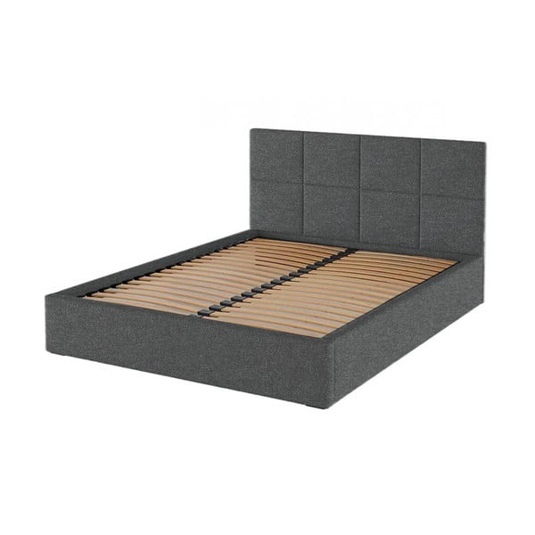 Pat matrimonial gri antracit tapițat cu spațiu de depozitare cu somieră 180x200 cm Bufo – MESONICA-image-3