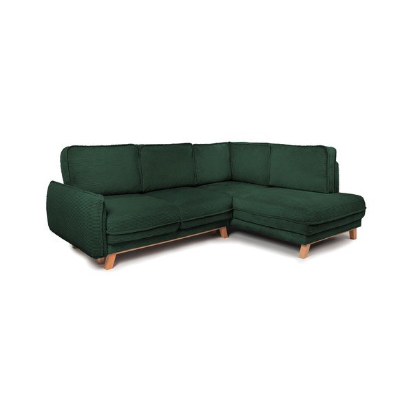 Colțar verde închis extensibil/cu spațiu de depozitare cu tapițerie din catifea reiată  (cu colț pe partea dreaptă/în formă de ”L”) Tori – Bonami Selection-image-1