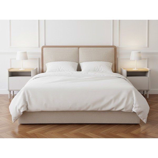 Pat matrimonial bej/roz prăfuit tapițat cu spațiu de depozitare cu somieră 180x200 cm Mara – Bobochic Paris-image-3