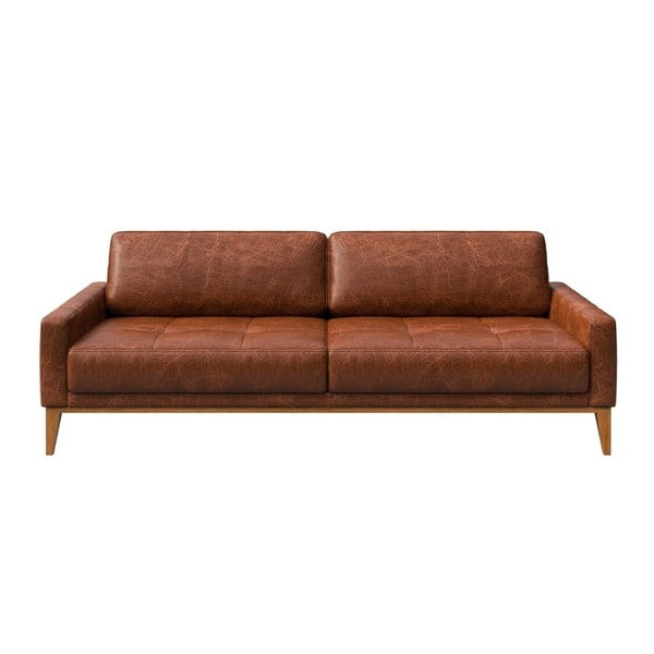 Canapea din piele MESONICA Musso Tufted, maro - roșu, 210 cm