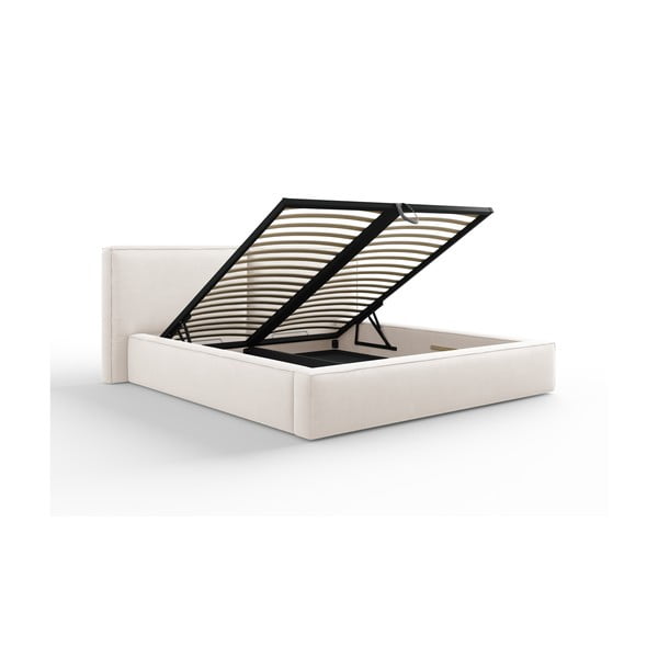 Pat matrimonial bej tapițat cu spațiu de depozitare și somieră  200x200 cm Arendal – Cosmopolitan Design-image-3