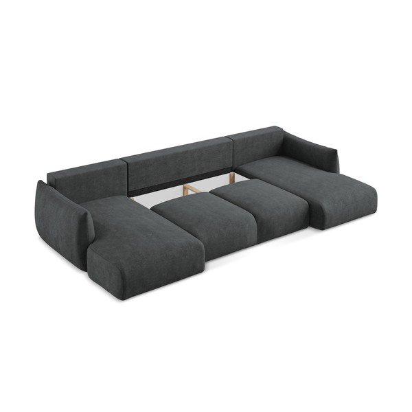 Colțar gri închis extensibil cu tapițerie din chenille (în formă de "U") Leila – Makamii-image-4