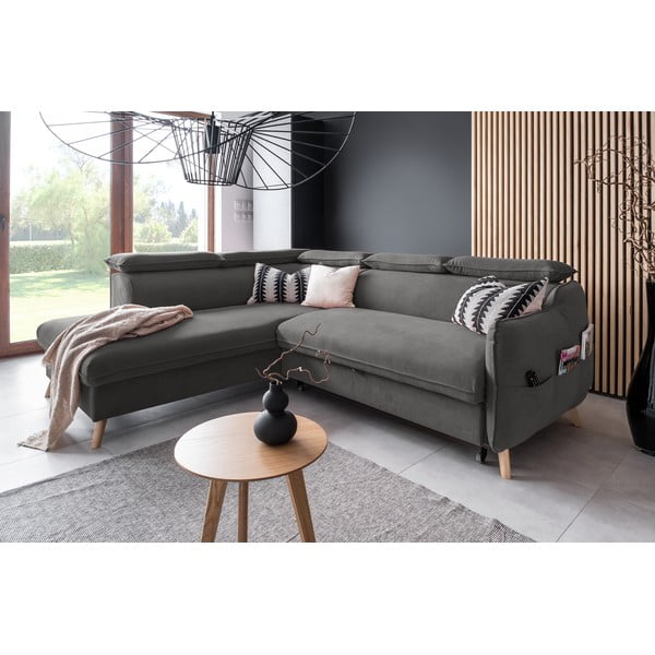 Colțar gri închis extensibil cu tapițerie din catifea (cu colț pe partea stângă ) Sweet Harmony – Miuform-image-4