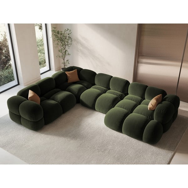 Colțar verde cu tapițerie din catifea (cu colț pe partea stângă/în formă de "U") Loretto – Cosmopolitan Design-image-3